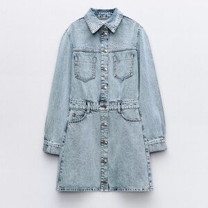 Zara Light Blue Denim Button-Front Jacket Dress